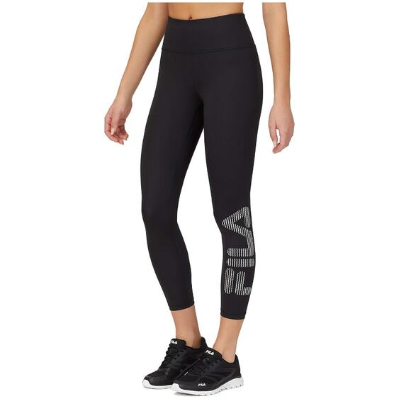 Fila Pants - Fila Womens Halina 7/8 Spellout Performance Mid Rise Active Black Leggings XS